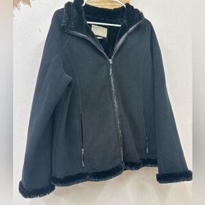 Green tea Black Faux Fur Trim Jacket size XL